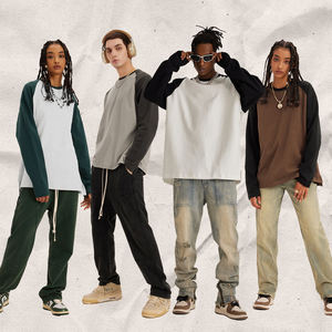 Heavyweight Cotton <b>Raglan</b> Tee Custom Logo Oversized Long Sleeve, Split Hem Streetwear, Unisex Premium - Product Image 2