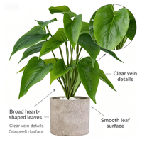 Tanaman Calathea Hijau Buatan 40cm, Daun Berbentuk Hati dari Kertas, Urat Realistis, Pot Tekstur Batu, Kerikil Putih, Custom OEM untuk Rumah