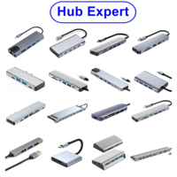 Station d'accueil USB-C en aluminium d'occasion Regent RG-702, 7 ports, lecteur de carte 4K HD, transfert de données de charge pour les ports d'extension d'ordinateur portable