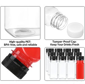 Botella de Plástico Cuadrada de 60 ml (2 oz) Libre de BPA, Apta para Alimentos, con Tapas Negras a Prueba de Manipulación para Bebidas Líquidas, Shots de Jengibre - Product Image 3