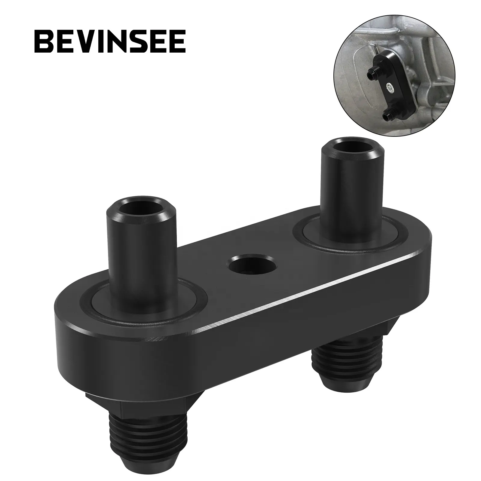 Bevinsee 6L80E 6L90E Transmission Oil Cooler Line Manifold Adapter 6AN Fittings Seal