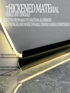 Profilé <span class=keywords><strong>de</strong></span> <span class=keywords><strong>plinthe</strong></span> en aluminium moderne <span class=keywords><strong>de</strong></span> 6 cm <span class=keywords><strong>de</strong></span> hauteur avec LED intégrées pour cuisine, profilé <span class=keywords><strong>de</strong></span> jointure murale pour base d'armoire - Product Image 3