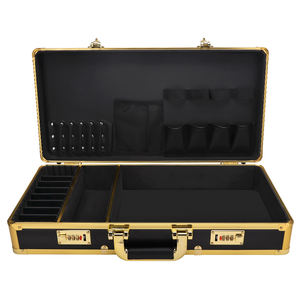 Outils de barbier en aluminium portables de haute qualité valise Salon <span class=keywords><strong>mallette</strong></span> de beauté mot de passe étui de barbier en or - Product Image 1