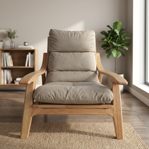 Modern Scandinavian Reclining Lounge Chair Wood Frame <b>Beige</b> <b>Cushion</b> Living Room Furniture - Product Image 5
