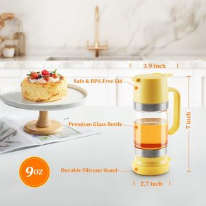 Glass <b>Honey</b> <b>Dispenser</b> Pot No Drip 9 OZ <b>Honey</b> Jar with Handle Syrup <b>Dispenser</b> for Coffee or Tea Ideal for <b>Honey</b> and Syrup Yellow - Product Image 2