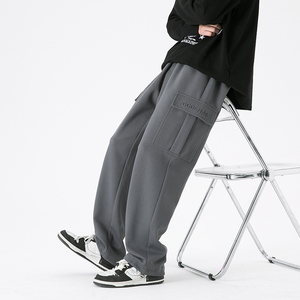 La salopette à jambes larges avec logo personnalisé est polyvalente et mince à la mode Les pantalons de survêtement de loisir sont des pantalons de fitness droits et amples - Product Image 4