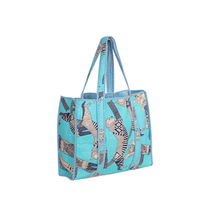 Bolso Tote de Algodón Vintage con Paneles Turquesa, Estilo Bohemio, Abierto, Lavable, Ligero, Hecho a Mano, Diseño Acolchado, para Verano y Otoño - Product Image 6