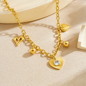 Fashion Gold Plated Heart Pendant Necklace Stainless Steel Chain With Crystal Charm Gift Jewelry - Product Image 2