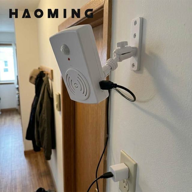HAOMING Indoor Motion Sensor Alarm Plug in PIR Detector Security Siren Alert for Home Door Entry Burglar Warning