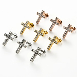 1 Paire de Boucles d'Oreilles Simples et Miniatures en Zirconium, Croix Religieuse Catholique, en Acier Inoxydable Argenté et Doré, Bijoux de Piercing Diamantés, Cadeaux - Product Image 1