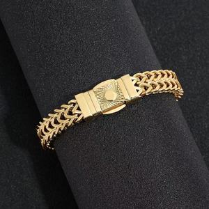 yunnique Gold Plated <b>Titanium</b> Steel <b>Chain</b> Bracelet With Engraved Buckle Unisex Jewelry Gift - Product Image 3