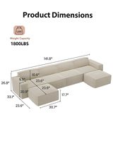 Canapé en forme de L modulaire en velours côtelé, canapés nuage avec sièges profonds, canapés rembourrés compressés pour salon, chambre à coucher avec pouf