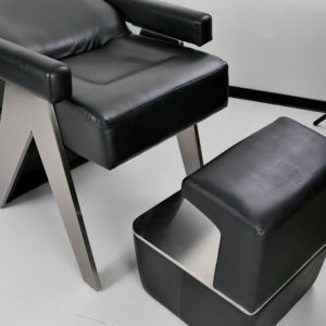 เก้าอี้สระผมบาร์เบอร์หนังหุ้มเบาะเซรามิกสีขาวทันสมัย โครงเหล็กสแตนเลส ปรับเอนได้ครึ่งตัว เฟอร์นิเจอร์ร้านทำผม โรงแรม พาร์ค - Product Image 4