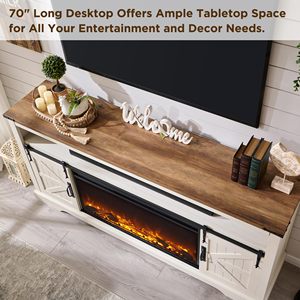 Mueble para TV Estilo Rústico Americano SENYU con Chimenea Eléctrica, Gabinete de PB/MDF/Metal, Consola Multimedia con Almacenamiento, Fácil de Armar - Product Image 5
