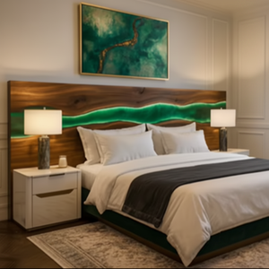 Cabecera de Cama Hecha a Mano con Resina Epoxi y Madera |   Muebles de Dormitorio Modernos de Lujo, Personalizables, Diseño Artístico, Curado por Calor, SACK Nuevo - Product Image 3