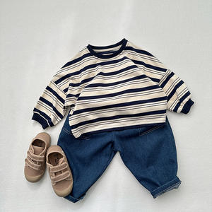 İlkbahar ve sonbahar yeni kore tarzı bebek T-shirt çizgili gevşek uzun kollu tişörtü retro tarzı çocuklar tops - Product Image 3