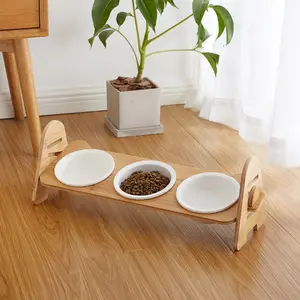 Oem biểu tượng Tùy chỉnh cao có thể điều chỉnh chiều cao kệ gỗ Pet Dog Cat kép nước thực phẩm gốm Bát