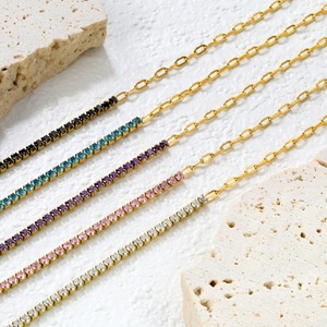 Pulsera de Acero Inoxidable Chapada en Oro de 18K al por Mayor, Cadena Rosa de Moda, Pulsera Geométrica con Circonitas de Colores para Mujer - Product Image 3