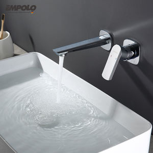Grifo empotrado de latón para lavabo de Hotel, grifería de dos agujeros montada en la pared, alta calidad, color negro - Product Image 2