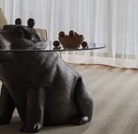 Table à thé Hippo en verre trempé, table à thé ronde, design minimaliste italien, sens artistique créatif, table à thé animale