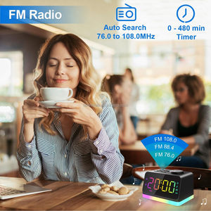 Reloj Despertador Digital con Radio FM para Dormitorio, Luz Nocturna de 8 Colores con 2 Puertos de Carga, Máquina de Sonidos para Dormir con Temporizador - Product Image 4