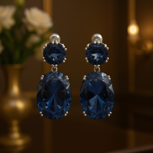 Orecchini pendenti da donna E491 con cristalli, montatura a griffe in argento, a goccia, stile classico da sposa, gioielli con strass - Product Image 2