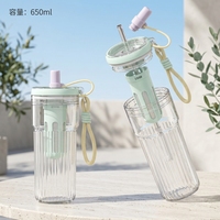 PINKAH NOUVEAU Gobelet Sportif 650ML 22OZ en Tritan Sans BPA pour Jus, Café et Boissons Froides avec Paille, Infuseur et Cordon pour Activités de Plein Air