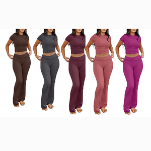 Leggings Pantalons Hauts Courts Tenues Décontractées Vêtements de Sport 2 Pièces Fitness <span class=keywords><strong>Yoga</strong></span> Ensembles Pour Femmes - Product Image 1