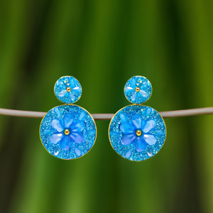 Crystal <b>Earrings</b> <b>Blue</b> Flower Design PVD Gold Plated 316L Stainless Steel Sustainable Resistant Jewelry - Product Image 3