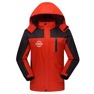 Men's best outdoor hiking coat 100% polyester waterproof shell hooded orange outdoor softshell