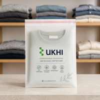 Sacs d'emballage pour vêtements en PLA PBAT compostable et biodégradable, en amidon de maïs, non tissés, pour vêtements, 100 microns
