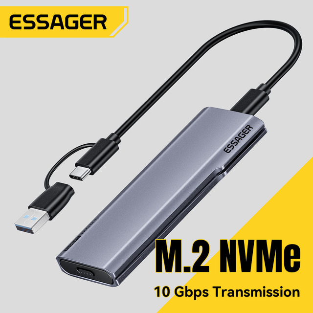 ESSAGER ES-YP04 Mini 2 in 1 Usb Type C Usb3.2 10Gbps Aluminum External Hard Drive Mvme M.2 Ssd Hdd Enclosure for Laptop Phone