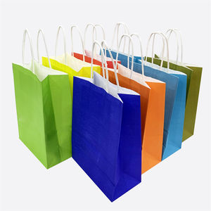 KM <span class=keywords><strong>High</strong></span>-<span class=keywords><strong>End</strong></span> kolları ile beyaz Kraft kağıt çanta özel Logo çevre dostu perakende alışveriş çantaları için parti favor mal - Product Image 4