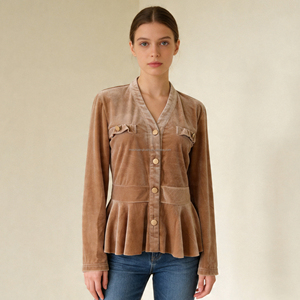 Veste en velours personnalisée pour femmes, style peplum, pour le bureau ou les occasions décontractées - Product Image 1