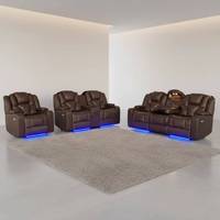 Ensemble de canapés inclinables modernes Frank Furniture avec structure en métal pliable, revêtement en cuir aérien et télécommande électrique