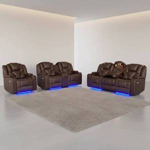 Juego de Sofás Reclinables Modernos con Estructura Metálica Plegable de Frank Furniture, Tapicería de Cuero Sintético y Ajuste Eléctrico con Control Remoto - Product Image 3