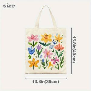 Cadeaux promotionnels, sac fourre-tout en toile imprimé avec des motifs de fleurs printanières en aquarelle, adapté à un usage quotidien, au shopping, à l'école et aux voyages - Product Image 3