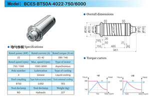 BCES-BT50B-4045-750/6000-A1DS-AR Milling Motor Spindle Tool Declamp Hydraulic 432KG BT50B