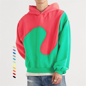 Stile Street personalizzato Patchwork onda pannellata taglio e cucire due tonalità felpa con cappuccio per gli uomini - Product Image 2