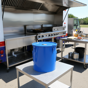 Seau à graisse pour friteuse en acier au carbone de 8 gallons, revêtement antirouille, conteneur de transport d'huile avec couvercle et clips de verrouillage, bleu - Product Image 2