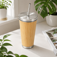 Gobelet de voyage en bambou avec couvercle métallique et paille, en acier inoxydable, pour cafés et programmes d'employés - Vente en gros, stock disponible