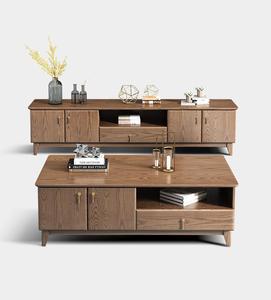 Ensemble <span class=keywords><strong>meuble</strong></span> TV et table basse en bois massif nordique, design moderne pour petites pièces, base <span class=keywords><strong>de</strong></span> rangement extensible avec tiroirs, <span class=keywords><strong>blanc</strong></span> - Product Image 1