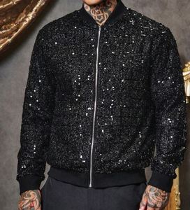 Bomber oversize da <span class=keywords><strong>uomo</strong></span> con <span class=keywords><strong>paillettes</strong></span> e Zip, <span class=keywords><strong>giacca</strong></span> da Baseball con <span class=keywords><strong>paillettes</strong></span> a manica lunga nera - Product Image 3