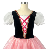 Robe tutu de ballet rose style folklorique pour filles, manches courtes bouffantes, ourlet rayé, jupe en tulle, costume de scène de ballet, fabricant
