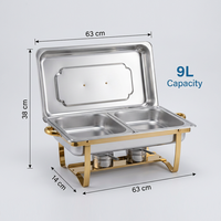 Goldener Edelstahl-Chafing Dish 9L Alkoholbetriebener Buffet-Speisenwärmer Rechteckig für Restaurant Hotel Catering Bankett