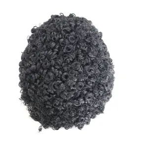 6 "Kleine Krul Polyskin Mannen Afro Toupetje Haar Stuk Voor Zwarte Mannen