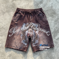Shorts de survêtement streetwear personnalisés ODM, en tissu épais, délavés à l'acide, effet usé, décolorés par le soleil, avec strass
