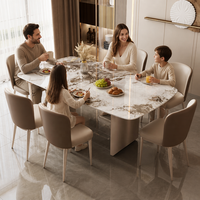 Ensemble table et chaises de salle à manger en pierre brillante de luxe léger, résistant aux hautes températures, moderne et minimaliste pour la maison et les petits appartements