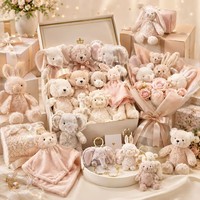 Ensemble de peluches neutres personnalisées pour bébé : ours, lapin, agneau, couverture de sécurité, porte-clés, animaux en peluche doux, usine OEM
