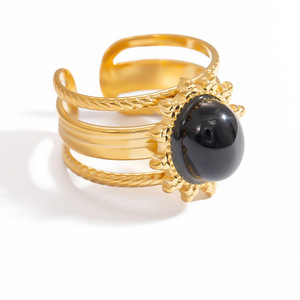 Fashion <b>Rings</b> Women's Natural Stone Inlay Bezel Setting Party Jewelry Gold Tone Multi Color <b>Adjustable</b> <b>Size</b> JZ21503A - Product Image 5